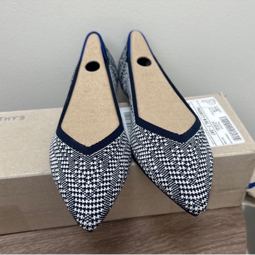 RETIRED Rothys Navy Houndstooth Pointed Flats RARE Size 10 - Picture 2 of 8